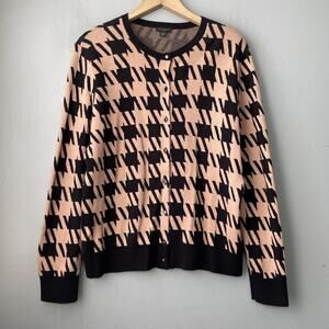 Ann Taylor Cardigan Size XL Black Tan Houndstooth Academia Twee Career Preppy